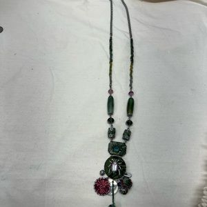 Rare Large Ayala Bar Necklace with Beetle Pink Green Flowers